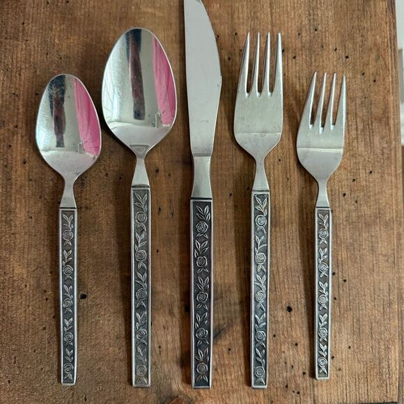 Vintage 5pc Interpur Mexicali Rose Stainless Steel Japan Teaspoon Dinner Spoon S - Picture 1 of 5